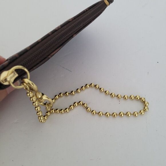 Coach Small Card Wristlet Brown Croc Embossed Wallet Zip Around Coin Pouch Brown - Picture 4 of 5